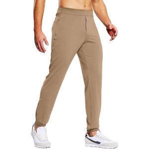 imagebaleaf 30 Mens Golf Joggers Pants Stretch Lightweight Quick Dry Slim Fit Casual Work Dress Sweatpants Zip PocketsBrown