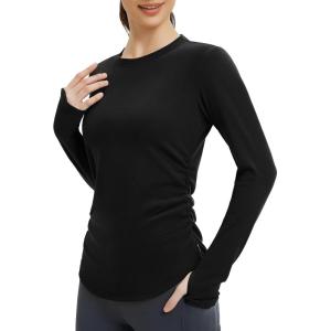 imagebaleaf Womens Thermal Shirts Fleece Lined Long Sleeve Tops Workout Base Layer Slim Fit Cold Weather GearBlack