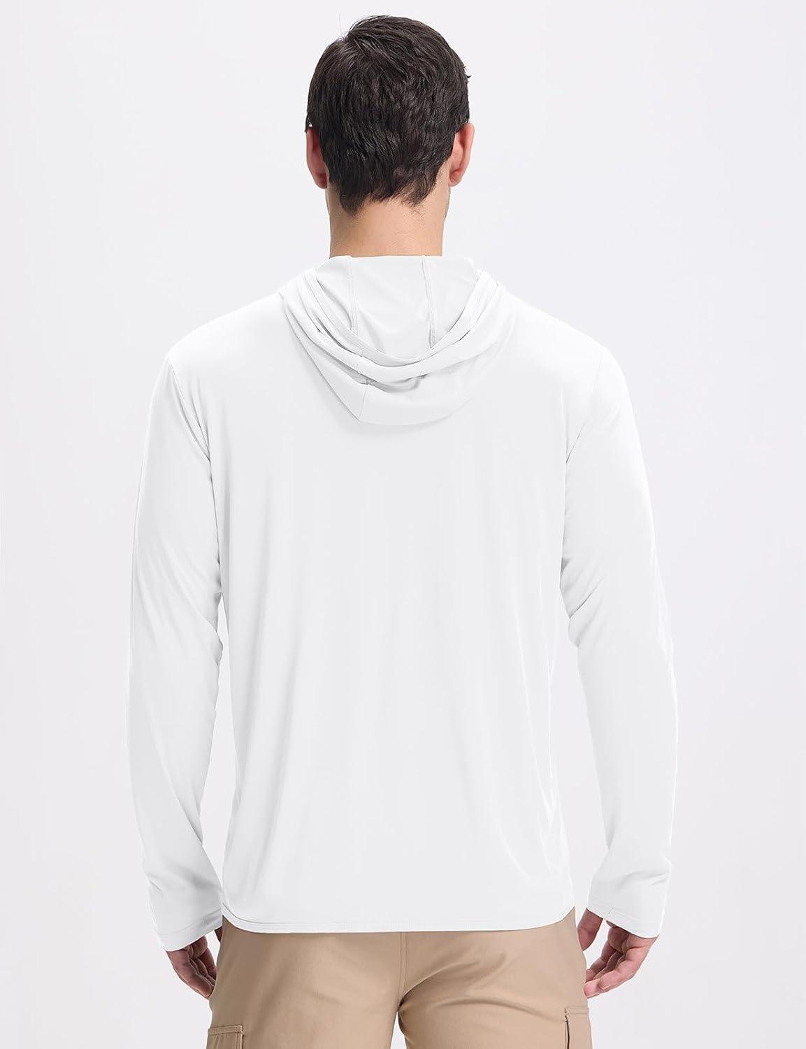 imagebaleaf Mens UPF 50 Full Zip Light Jacket Hooded Long Sleeve Cooling Shirt with Pocket Hiking Fishing Outdoor Performance02white