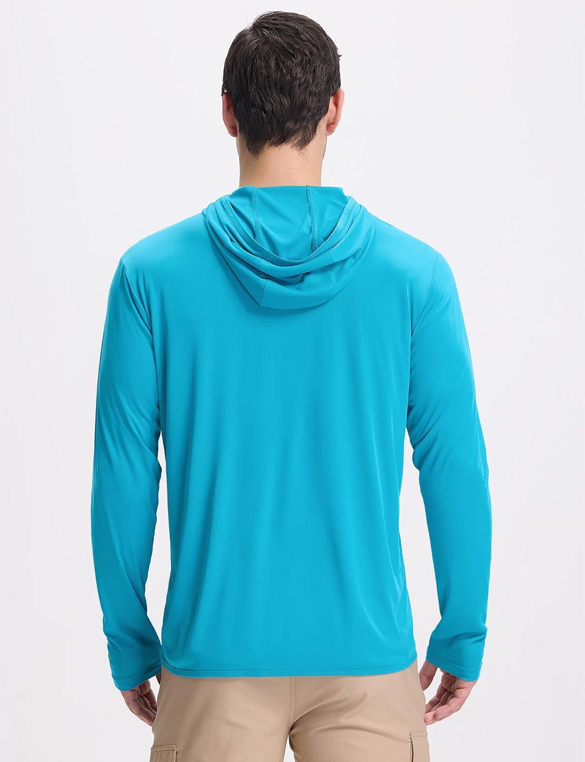 imagebaleaf Mens UPF 50 Full Zip Light Jacket Hooded Long Sleeve Cooling Shirt with Pocket Hiking Fishing Outdoor PerformanceAqua Blue