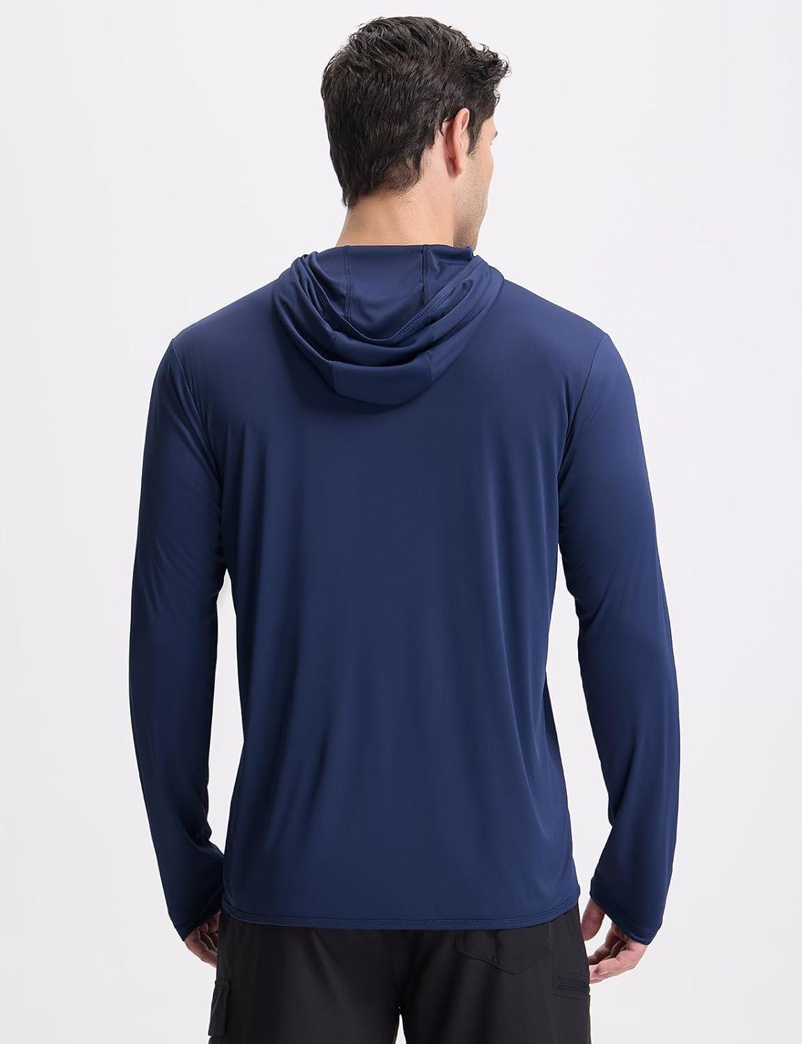 imagebaleaf Mens UPF 50 Full Zip Light Jacket Hooded Long Sleeve Cooling Shirt with Pocket Hiking Fishing Outdoor PerformanceNavy Blue
