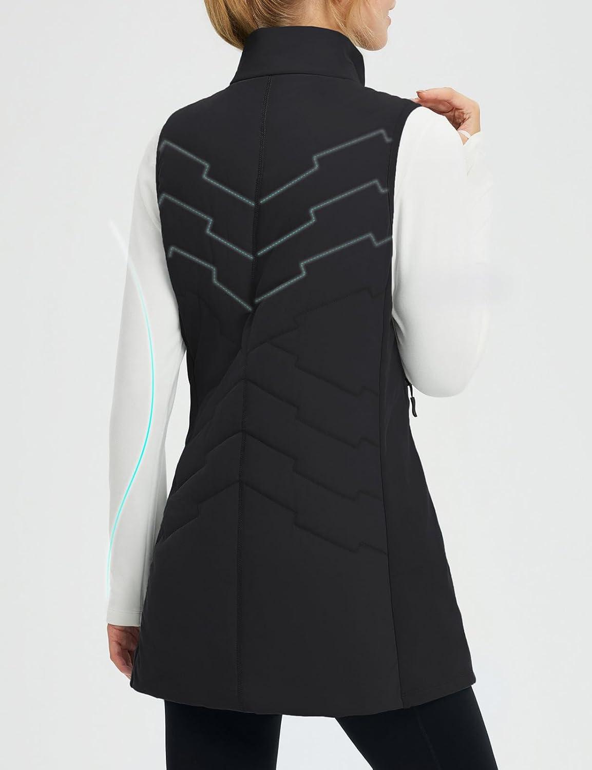 imagebaleaf Running Vest for Women Long Puffer Fall Coat Sleeveless Jacket Outerwear Winter Warm Fleece Hybrid LightweightBlack