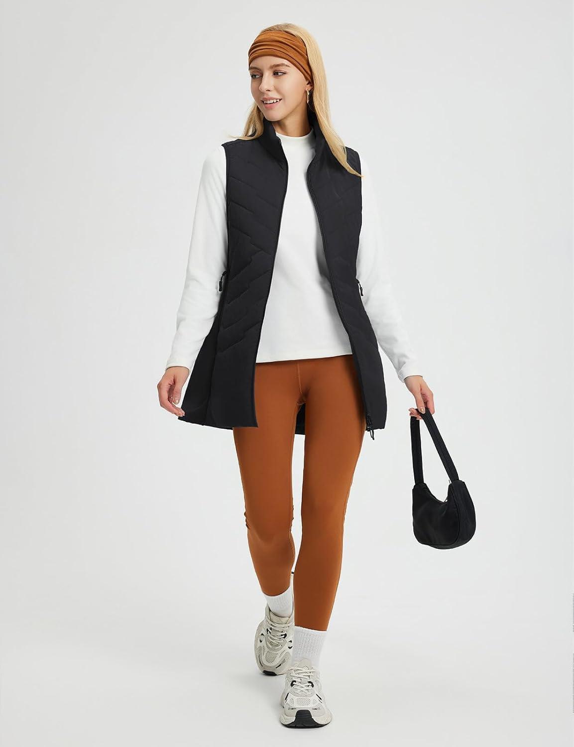 imagebaleaf Running Vest for Women Long Puffer Fall Coat Sleeveless Jacket Outerwear Winter Warm Fleece Hybrid LightweightBlack