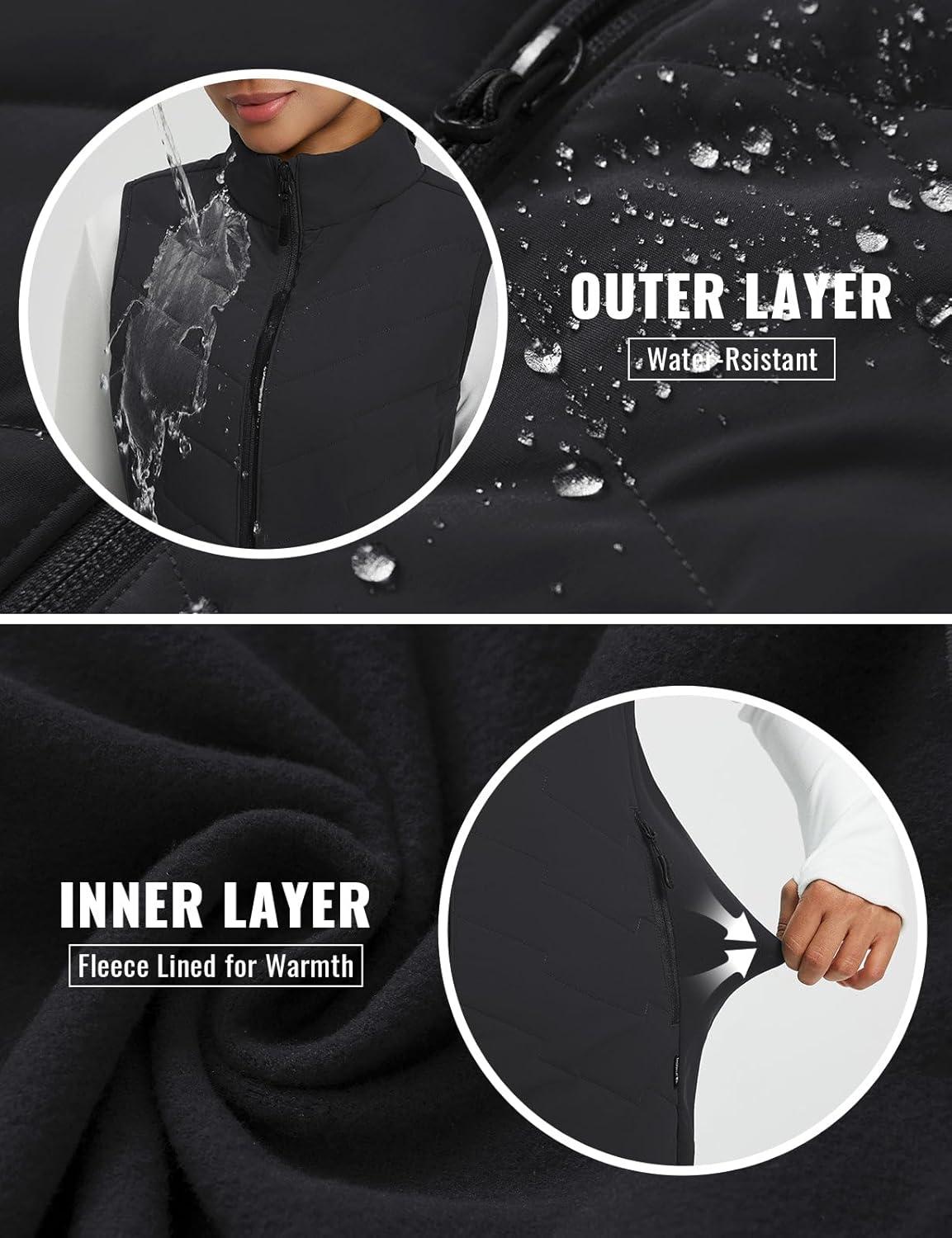 imagebaleaf Running Vest for Women Long Puffer Fall Coat Sleeveless Jacket Outerwear Winter Warm Fleece Hybrid LightweightBlack