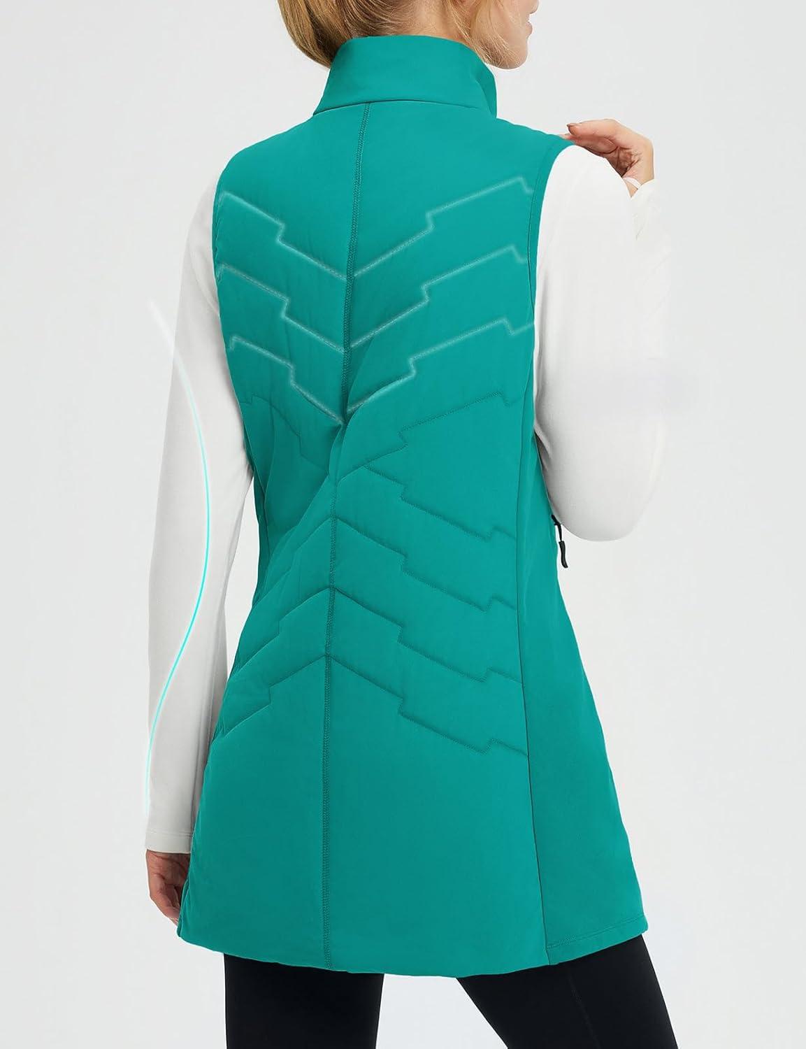 imagebaleaf Running Vest for Women Long Puffer Fall Coat Sleeveless Jacket Outerwear Winter Warm Fleece Hybrid LightweightGreen