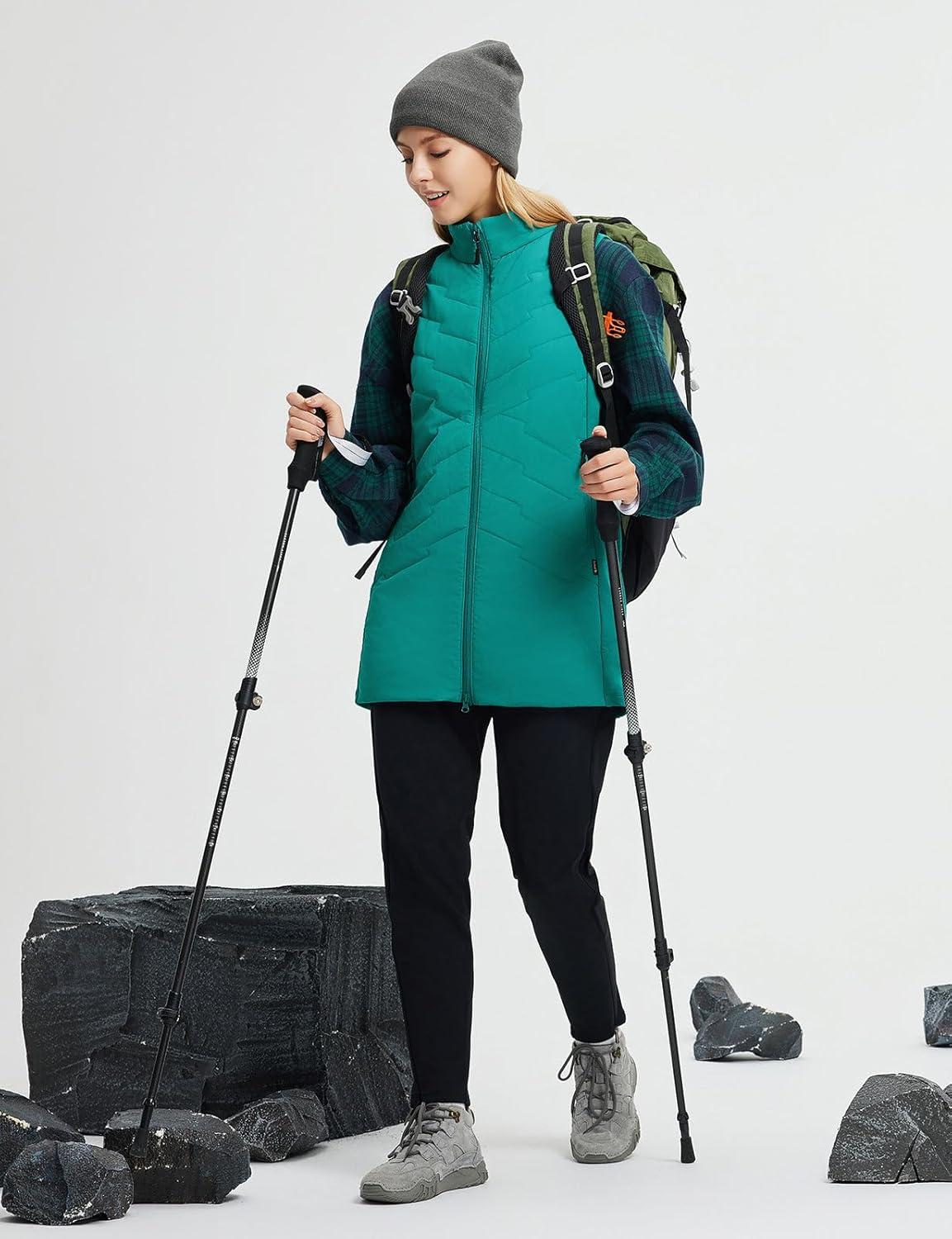 imagebaleaf Running Vest for Women Long Puffer Fall Coat Sleeveless Jacket Outerwear Winter Warm Fleece Hybrid LightweightGreen