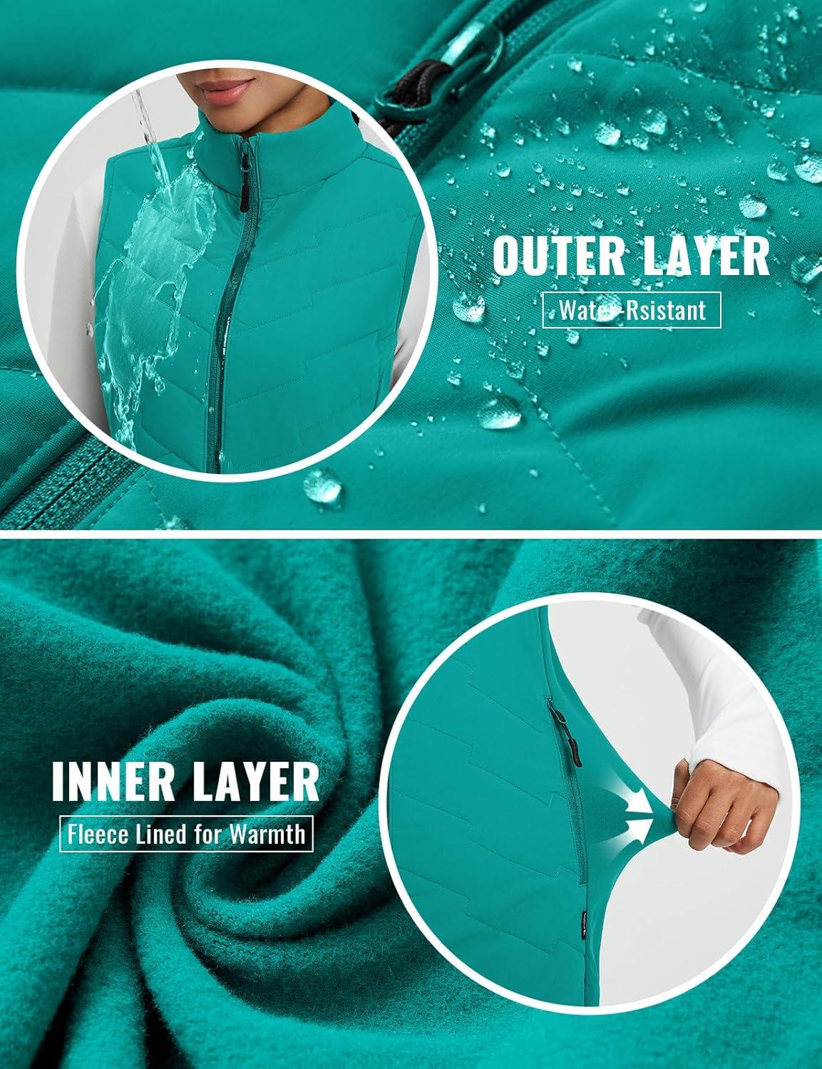 imagebaleaf Running Vest for Women Long Puffer Fall Coat Sleeveless Jacket Outerwear Winter Warm Fleece Hybrid LightweightGreen