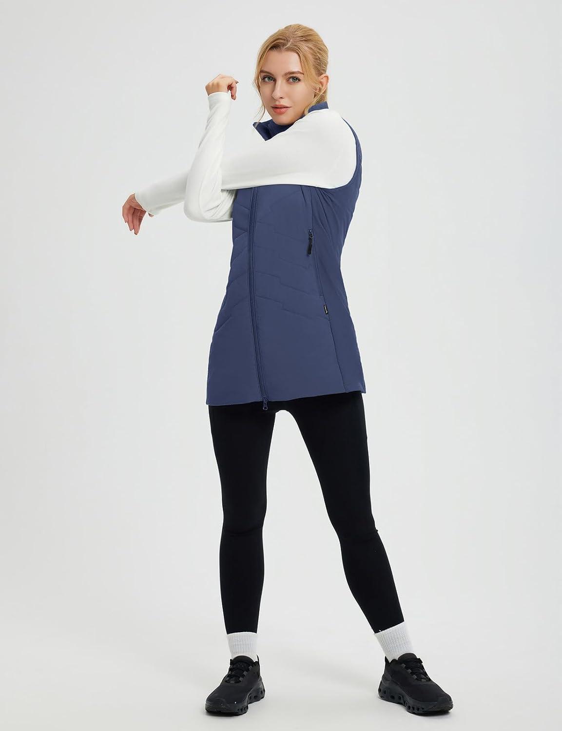 imagebaleaf Running Vest for Women Long Puffer Fall Coat Sleeveless Jacket Outerwear Winter Warm Fleece Hybrid LightweightNavy Blue