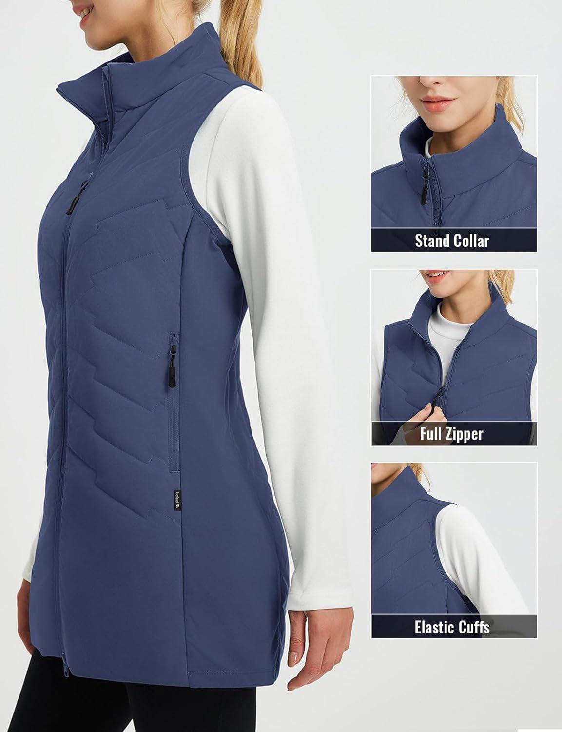 imagebaleaf Running Vest for Women Long Puffer Fall Coat Sleeveless Jacket Outerwear Winter Warm Fleece Hybrid LightweightNavy Blue
