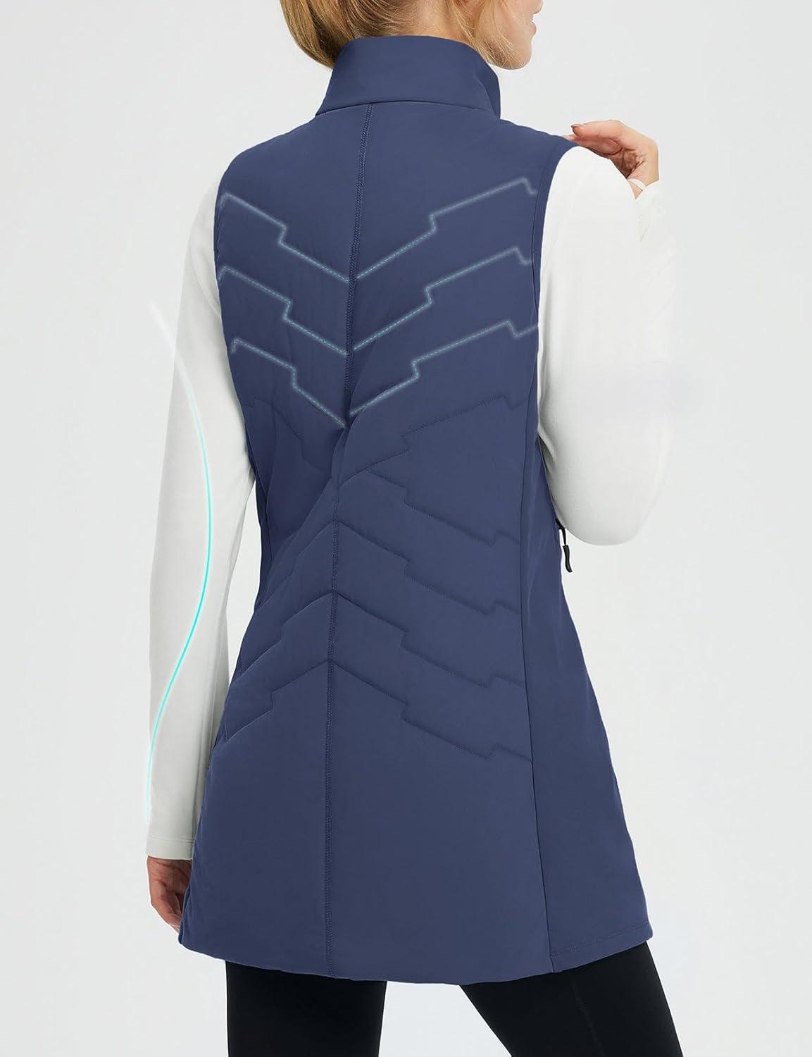 imagebaleaf Running Vest for Women Long Puffer Fall Coat Sleeveless Jacket Outerwear Winter Warm Fleece Hybrid LightweightNavy Blue