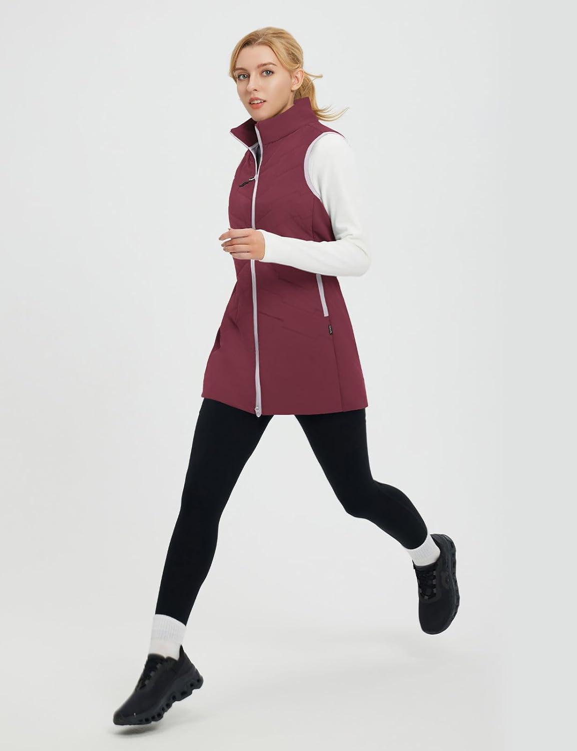 imagebaleaf Running Vest for Women Long Puffer Fall Coat Sleeveless Jacket Outerwear Winter Warm Fleece Hybrid LightweightWine Red