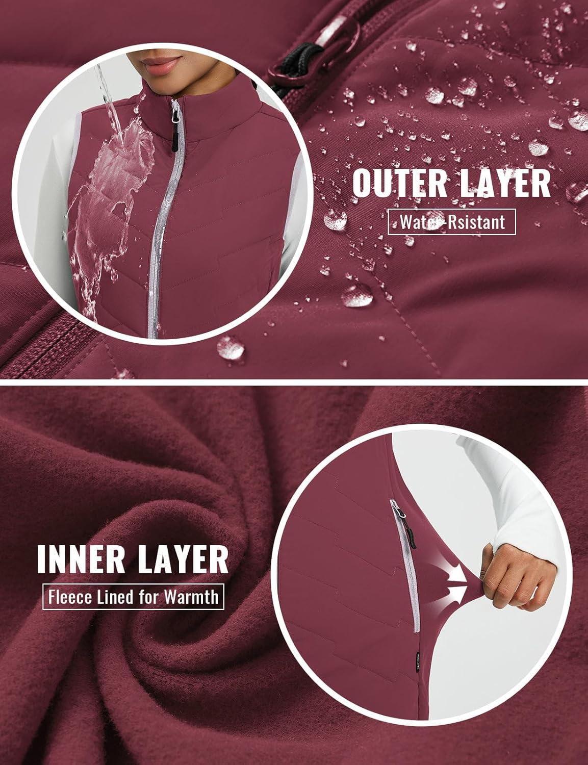 imagebaleaf Running Vest for Women Long Puffer Fall Coat Sleeveless Jacket Outerwear Winter Warm Fleece Hybrid LightweightWine Red
