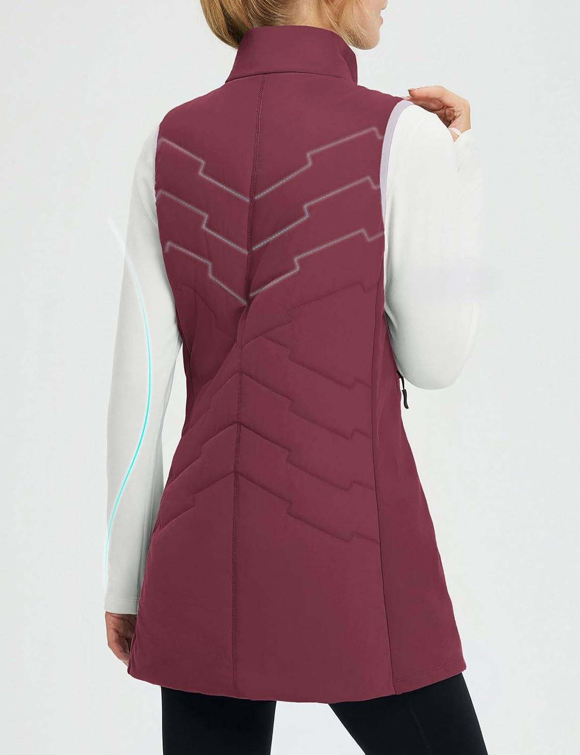 imagebaleaf Running Vest for Women Long Puffer Fall Coat Sleeveless Jacket Outerwear Winter Warm Fleece Hybrid LightweightWine Red