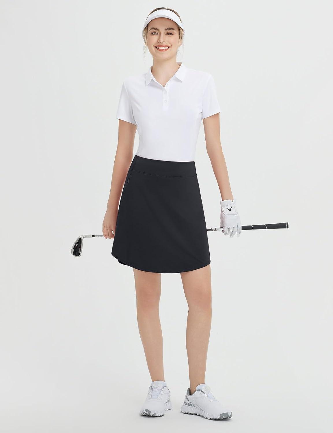imagebaleaf Skorts for Woman 20quot Knee Length Golf Tennis Skirt High Waisted Long Athletic Casual Pockets UPF 50Black