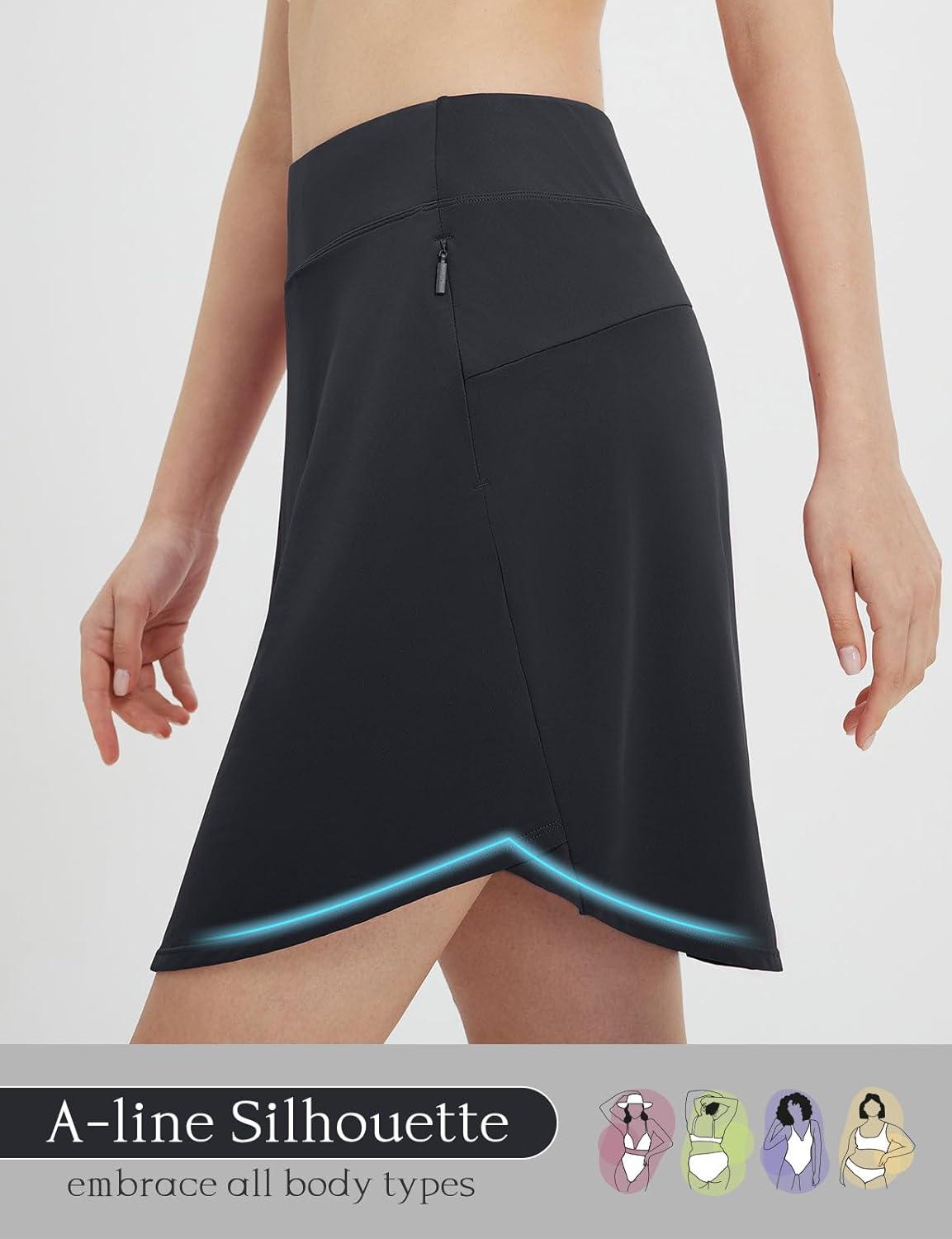 imagebaleaf Skorts for Woman 20quot Knee Length Golf Tennis Skirt High Waisted Long Athletic Casual Pockets UPF 50Black