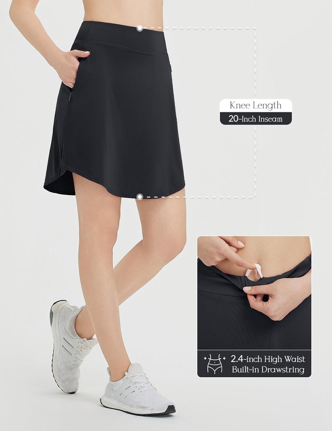 imagebaleaf Skorts for Woman 20quot Knee Length Golf Tennis Skirt High Waisted Long Athletic Casual Pockets UPF 50Black