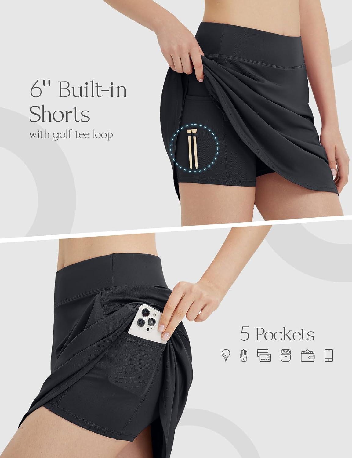 imagebaleaf Skorts for Woman 20quot Knee Length Golf Tennis Skirt High Waisted Long Athletic Casual Pockets UPF 50Black