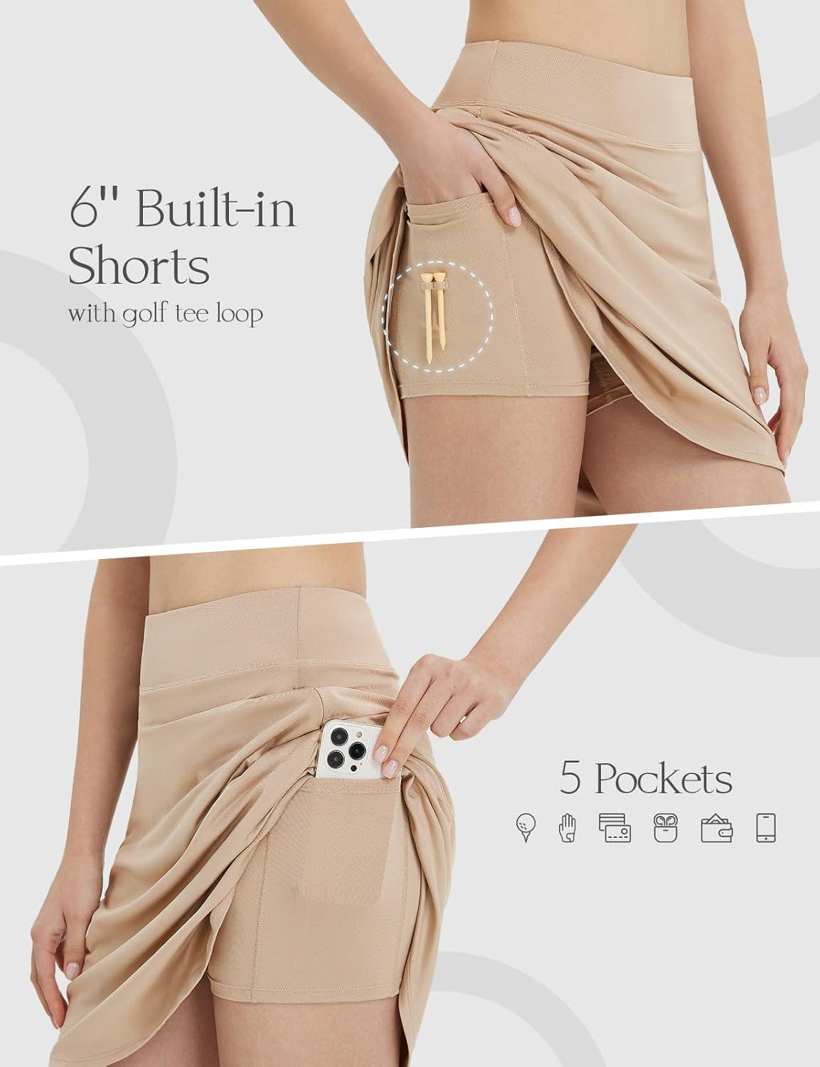 imagebaleaf Skorts for Woman 20quot Knee Length Golf Tennis Skirt High Waisted Long Athletic Casual Pockets UPF 50Khaki