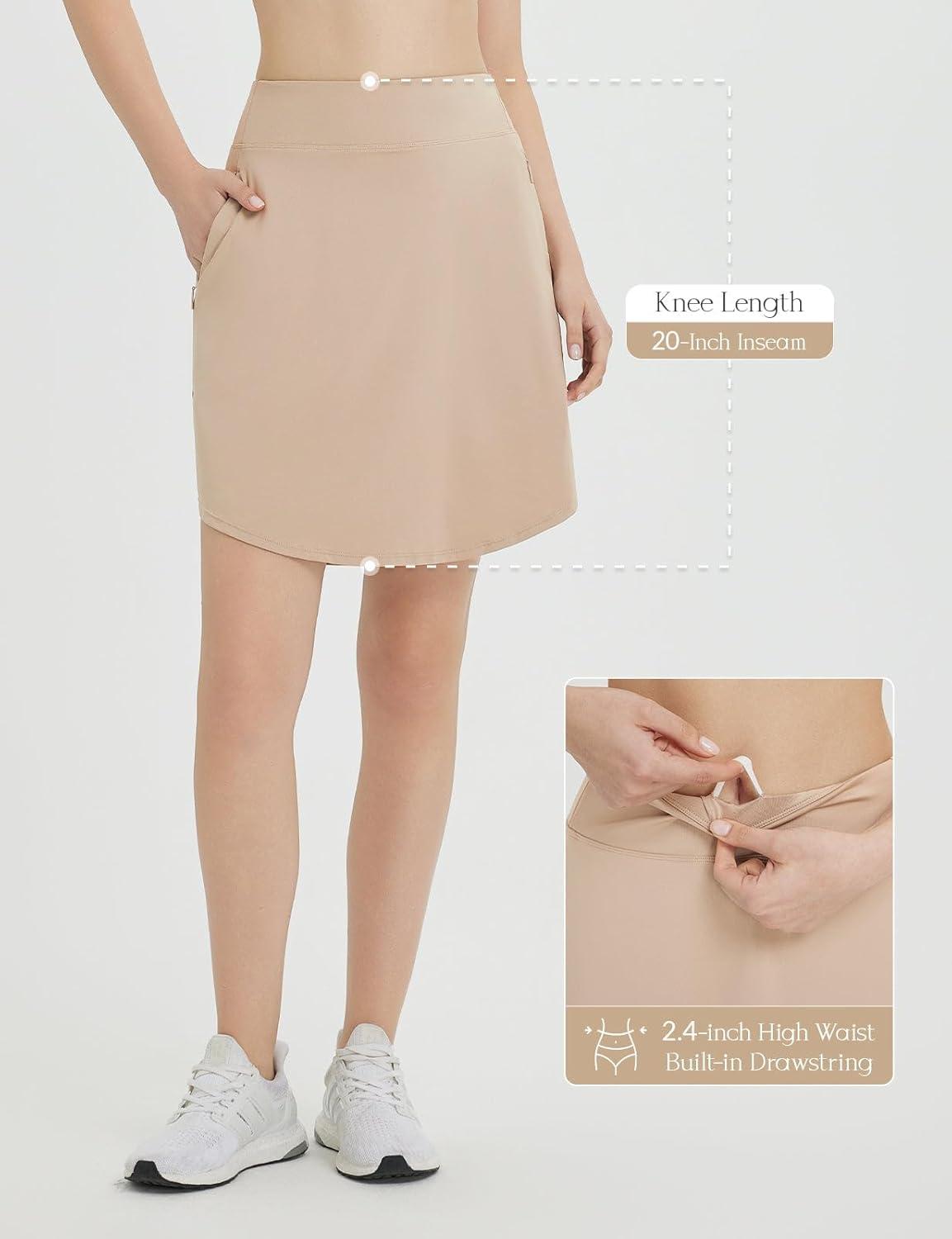 imagebaleaf Skorts for Woman 20quot Knee Length Golf Tennis Skirt High Waisted Long Athletic Casual Pockets UPF 50Khaki