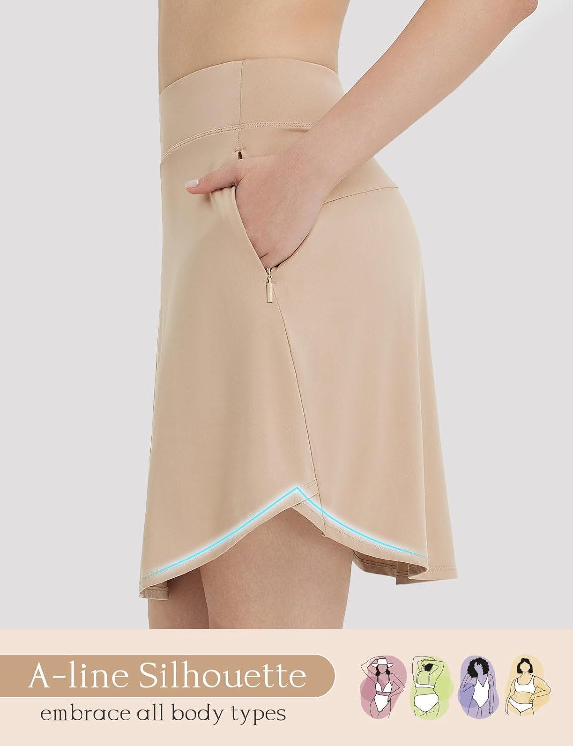 imagebaleaf Skorts for Woman 20quot Knee Length Golf Tennis Skirt High Waisted Long Athletic Casual Pockets UPF 50Khaki