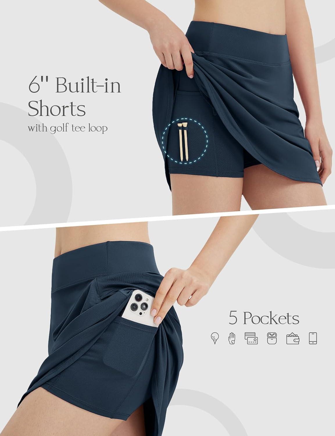 imagebaleaf Skorts for Woman 20quot Knee Length Golf Tennis Skirt High Waisted Long Athletic Casual Pockets UPF 50Navy Blue