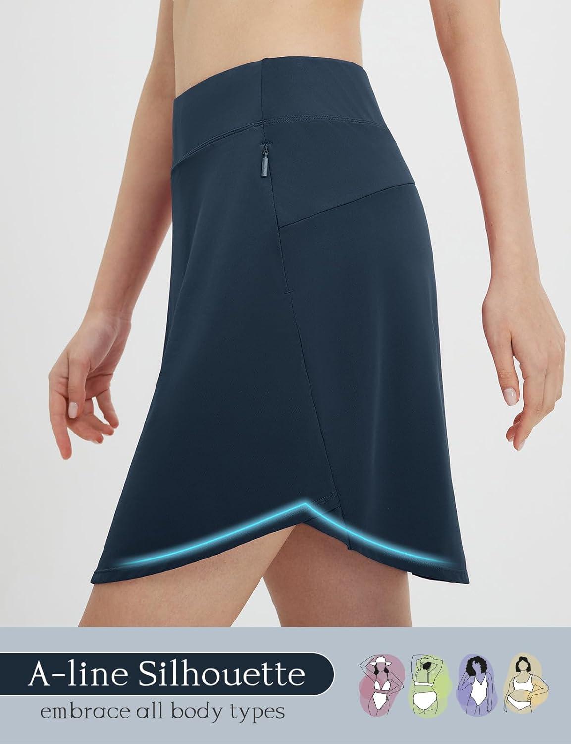 imagebaleaf Skorts for Woman 20quot Knee Length Golf Tennis Skirt High Waisted Long Athletic Casual Pockets UPF 50Navy Blue