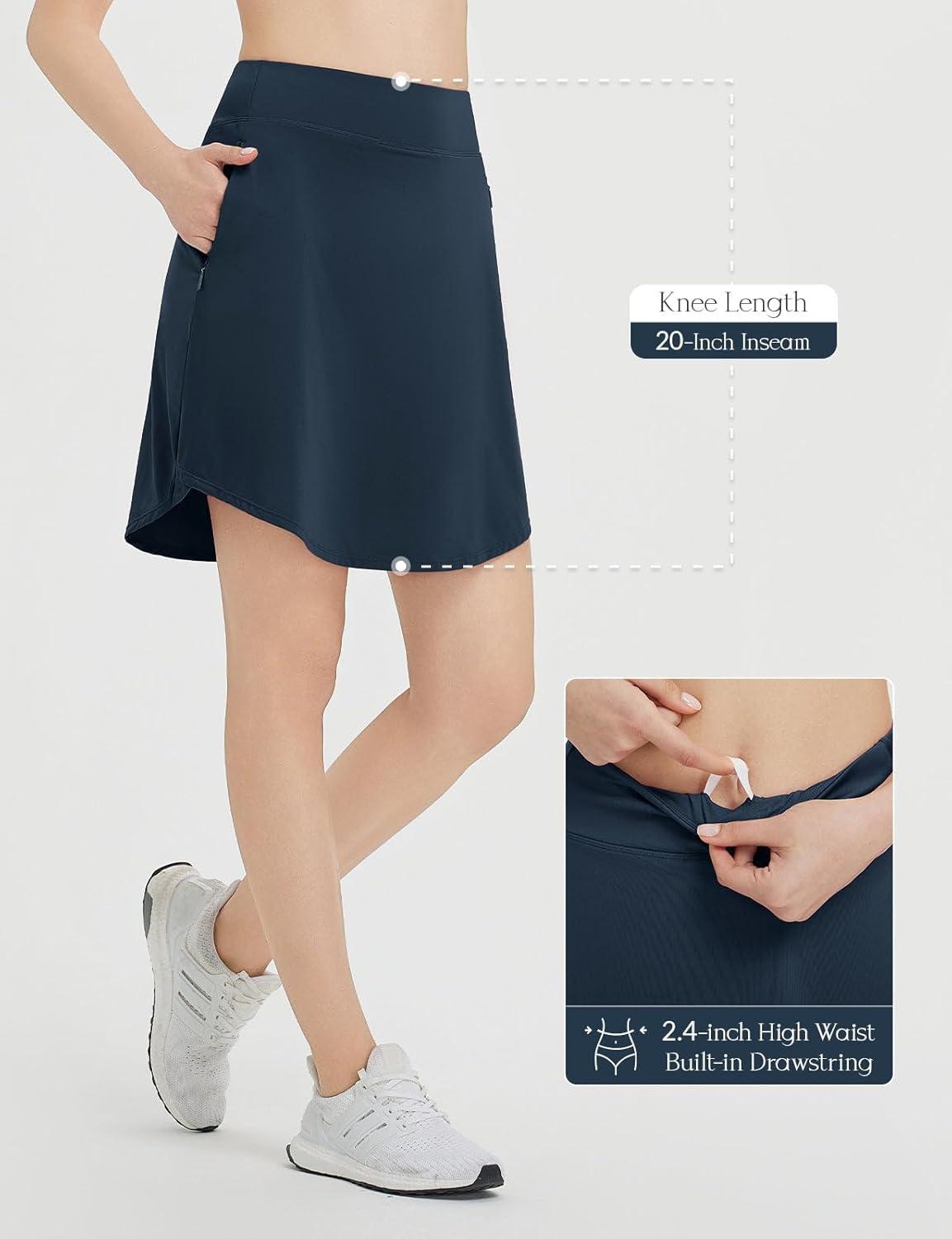 imagebaleaf Skorts for Woman 20quot Knee Length Golf Tennis Skirt High Waisted Long Athletic Casual Pockets UPF 50Navy Blue