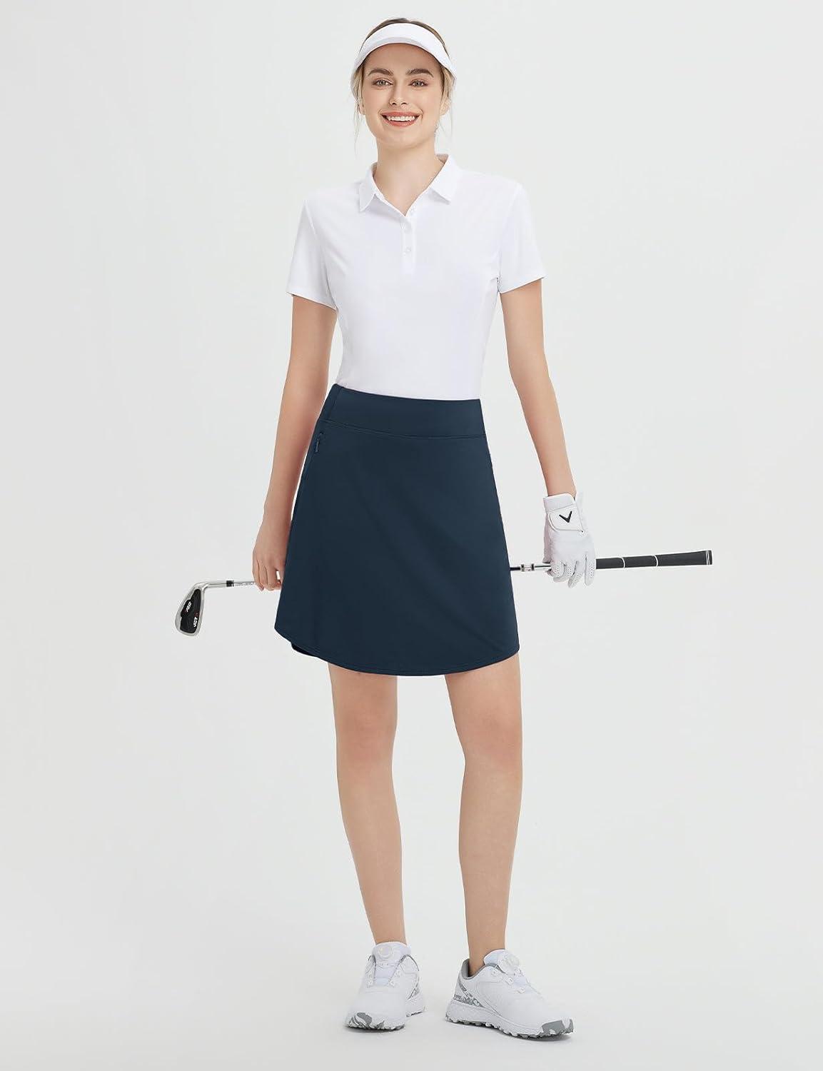 imagebaleaf Skorts for Woman 20quot Knee Length Golf Tennis Skirt High Waisted Long Athletic Casual Pockets UPF 50Navy Blue