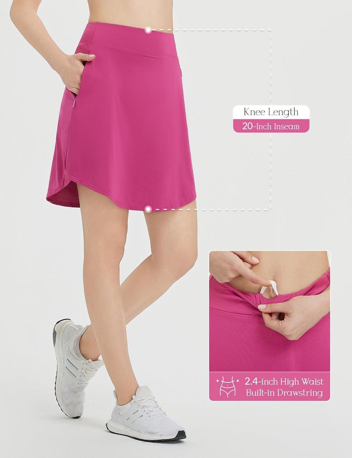 imagebaleaf Skorts for Woman 20quot Knee Length Golf Tennis Skirt High Waisted Long Athletic Casual Pockets UPF 50Rose Red