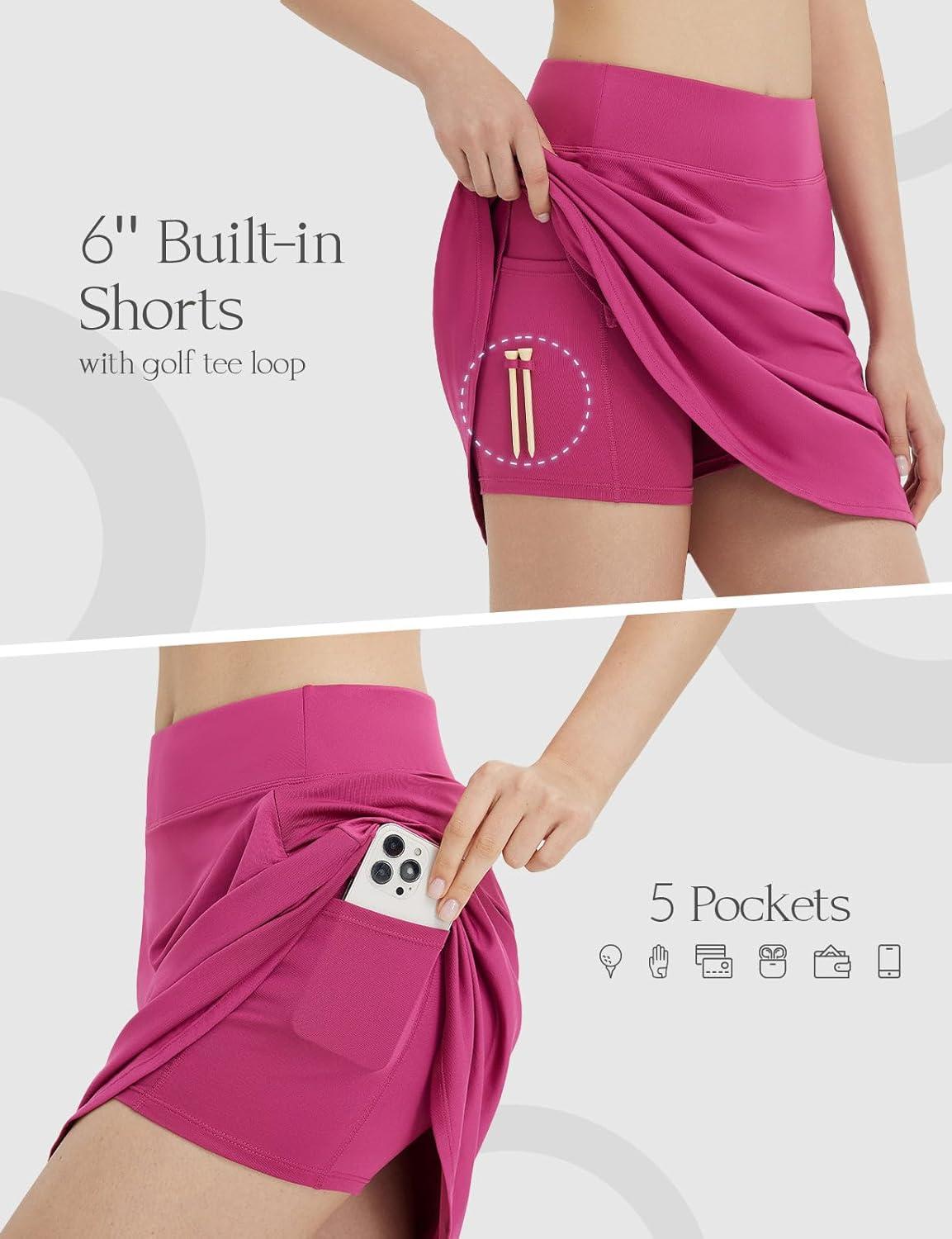 imagebaleaf Skorts for Woman 20quot Knee Length Golf Tennis Skirt High Waisted Long Athletic Casual Pockets UPF 50Rose Red