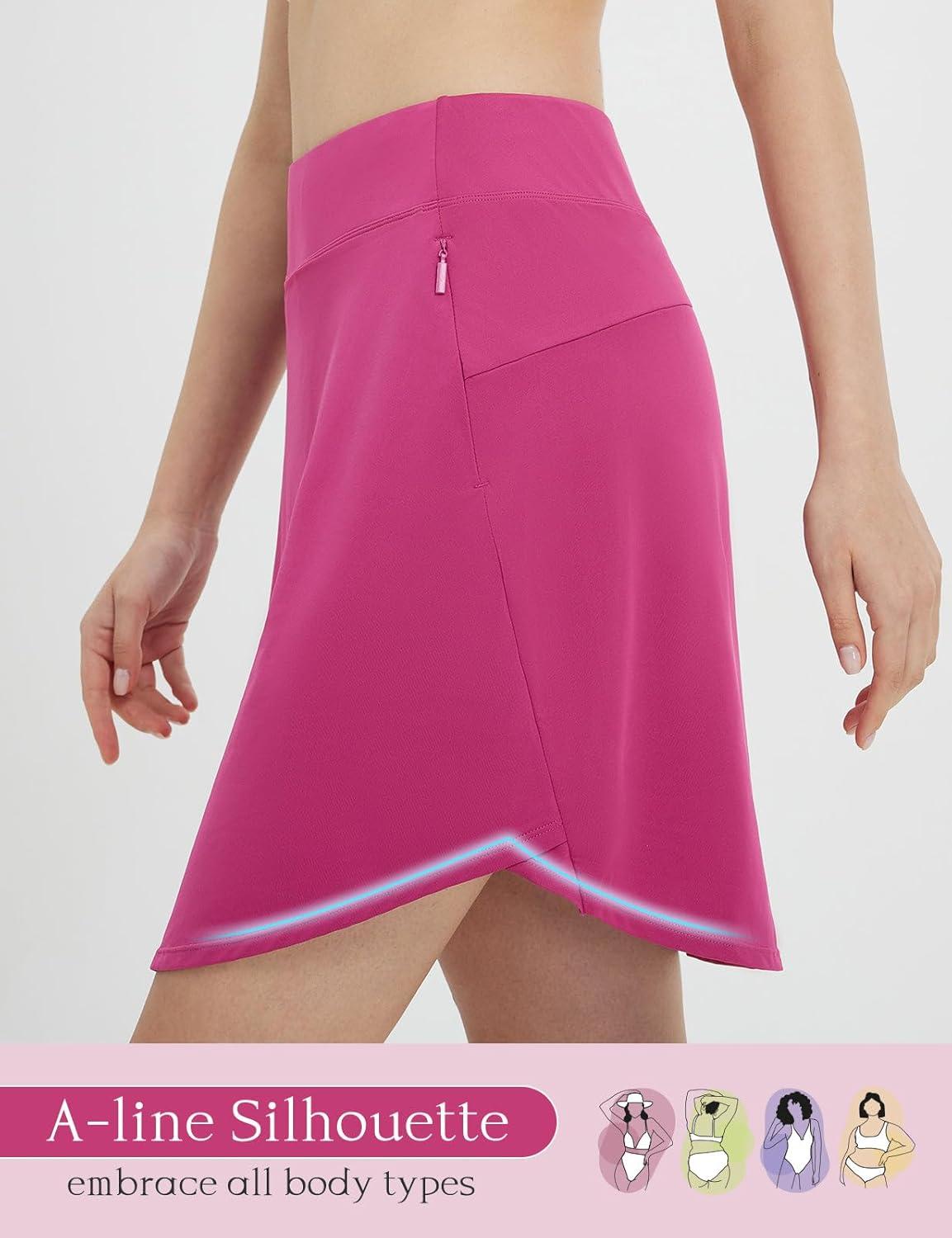 imagebaleaf Skorts for Woman 20quot Knee Length Golf Tennis Skirt High Waisted Long Athletic Casual Pockets UPF 50Rose Red