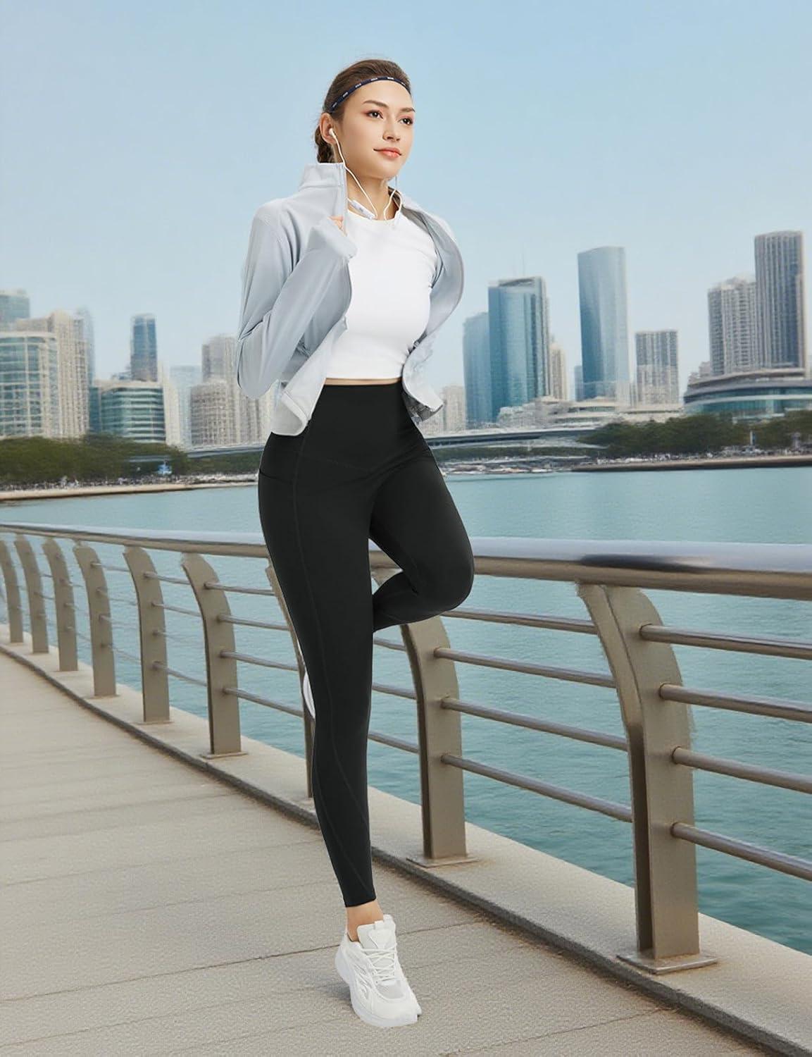 imagebaleaf Super High Waisted Leggings for Women with Pockets Stretchy Tummy Control Soft Yoga Workout Gym Petite PantsBlack