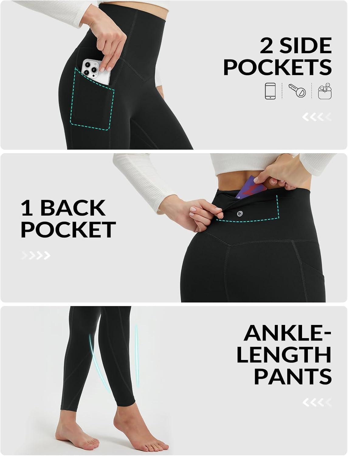 imagebaleaf Super High Waisted Leggings for Women with Pockets Stretchy Tummy Control Soft Yoga Workout Gym Petite PantsBlack