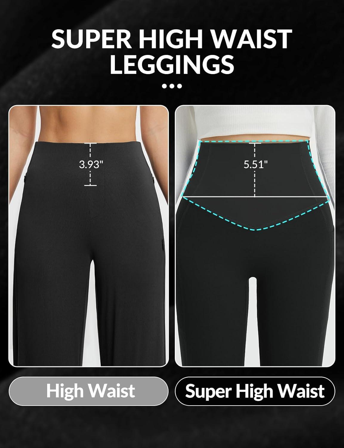 imagebaleaf Super High Waisted Leggings for Women with Pockets Stretchy Tummy Control Soft Yoga Workout Gym Petite PantsBlack