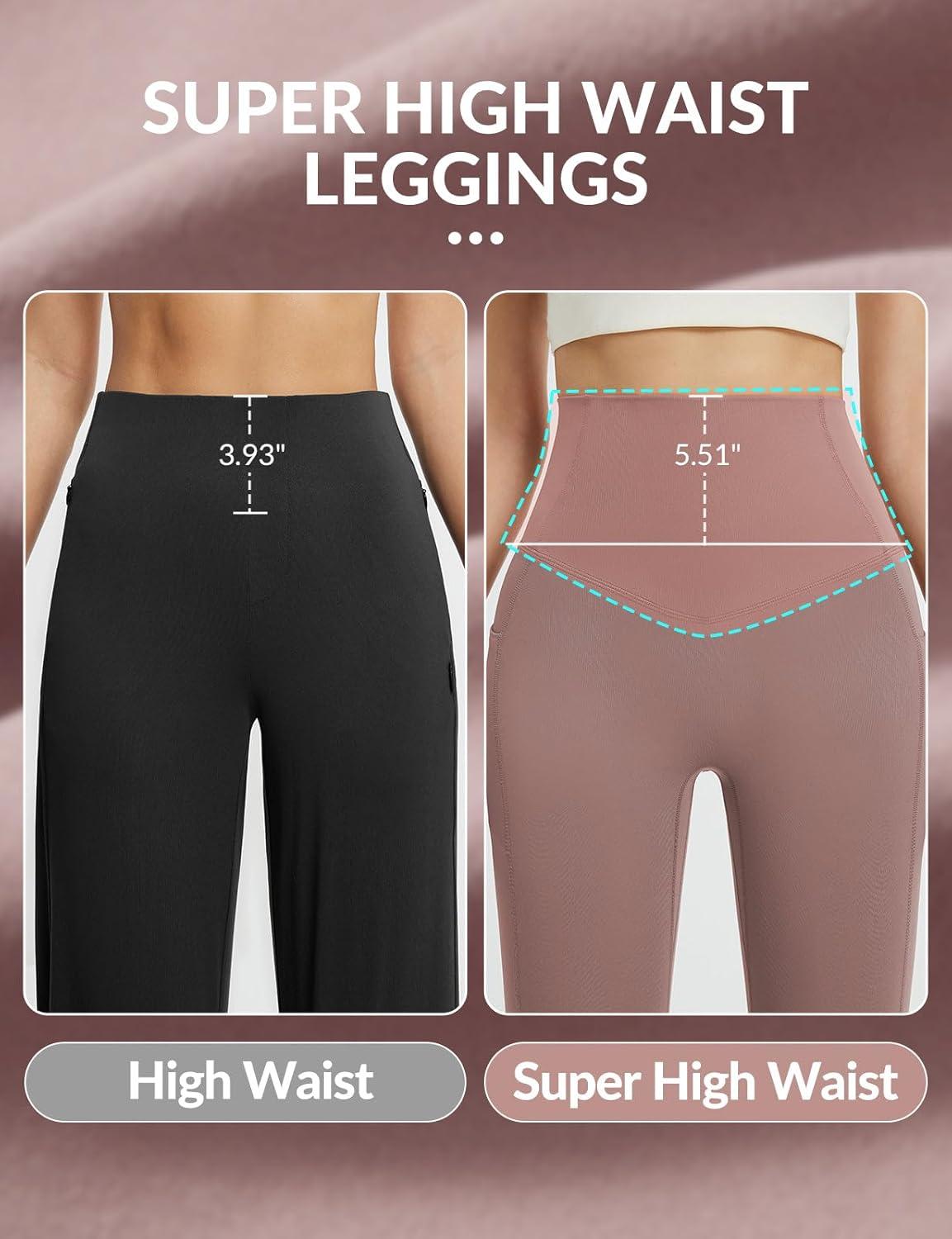 imagebaleaf Super High Waisted Leggings for Women with Pockets Stretchy Tummy Control Soft Yoga Workout Gym Petite PantsBrown