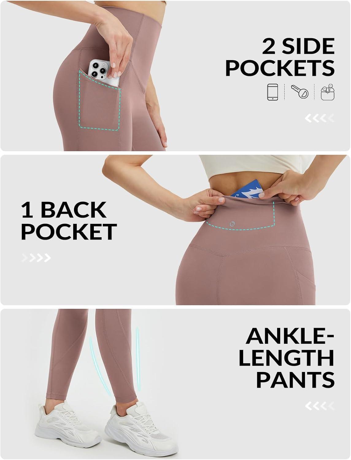 imagebaleaf Super High Waisted Leggings for Women with Pockets Stretchy Tummy Control Soft Yoga Workout Gym Petite PantsBrown