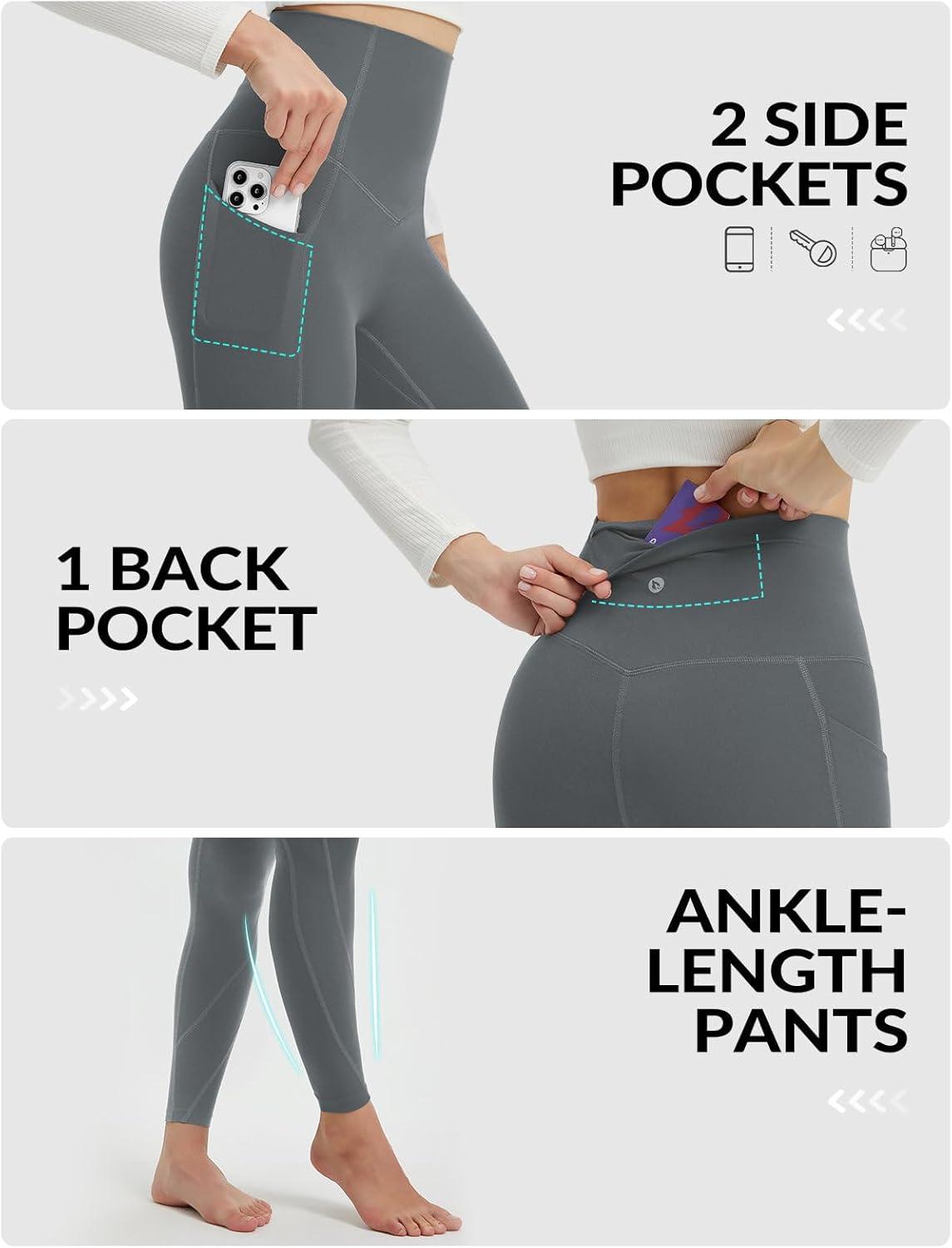 imagebaleaf Super High Waisted Leggings for Women with Pockets Stretchy Tummy Control Soft Yoga Workout Gym Petite PantsDark Gray