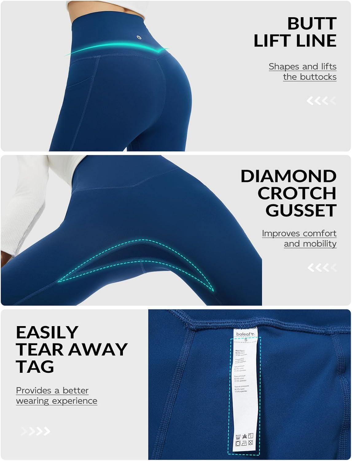 imagebaleaf Super High Waisted Leggings for Women with Pockets Stretchy Tummy Control Soft Yoga Workout Gym Petite PantsNavy Blue