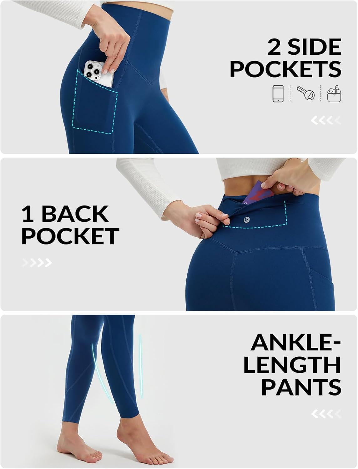 imagebaleaf Super High Waisted Leggings for Women with Pockets Stretchy Tummy Control Soft Yoga Workout Gym Petite PantsNavy Blue