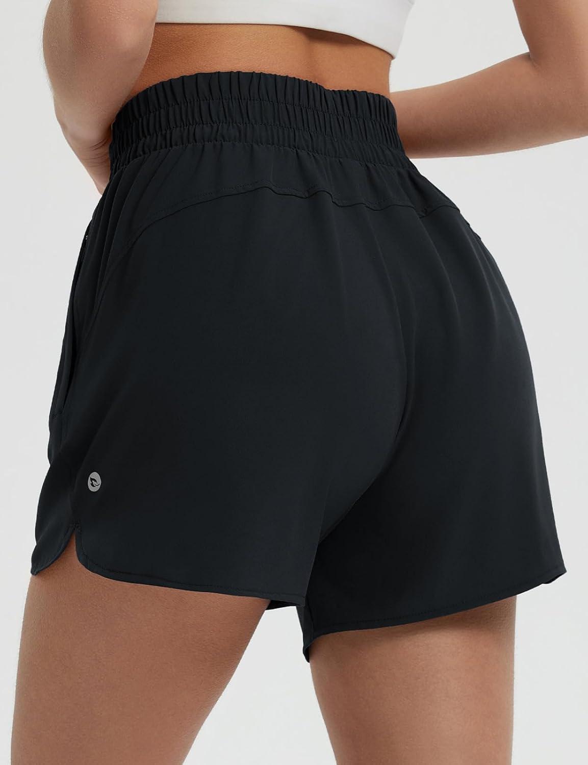 imagebaleaf Womens 3quot Workout Shorts High Waisted Athletic Running Shorts with Liner Sports Lightweight Quick DryBlack