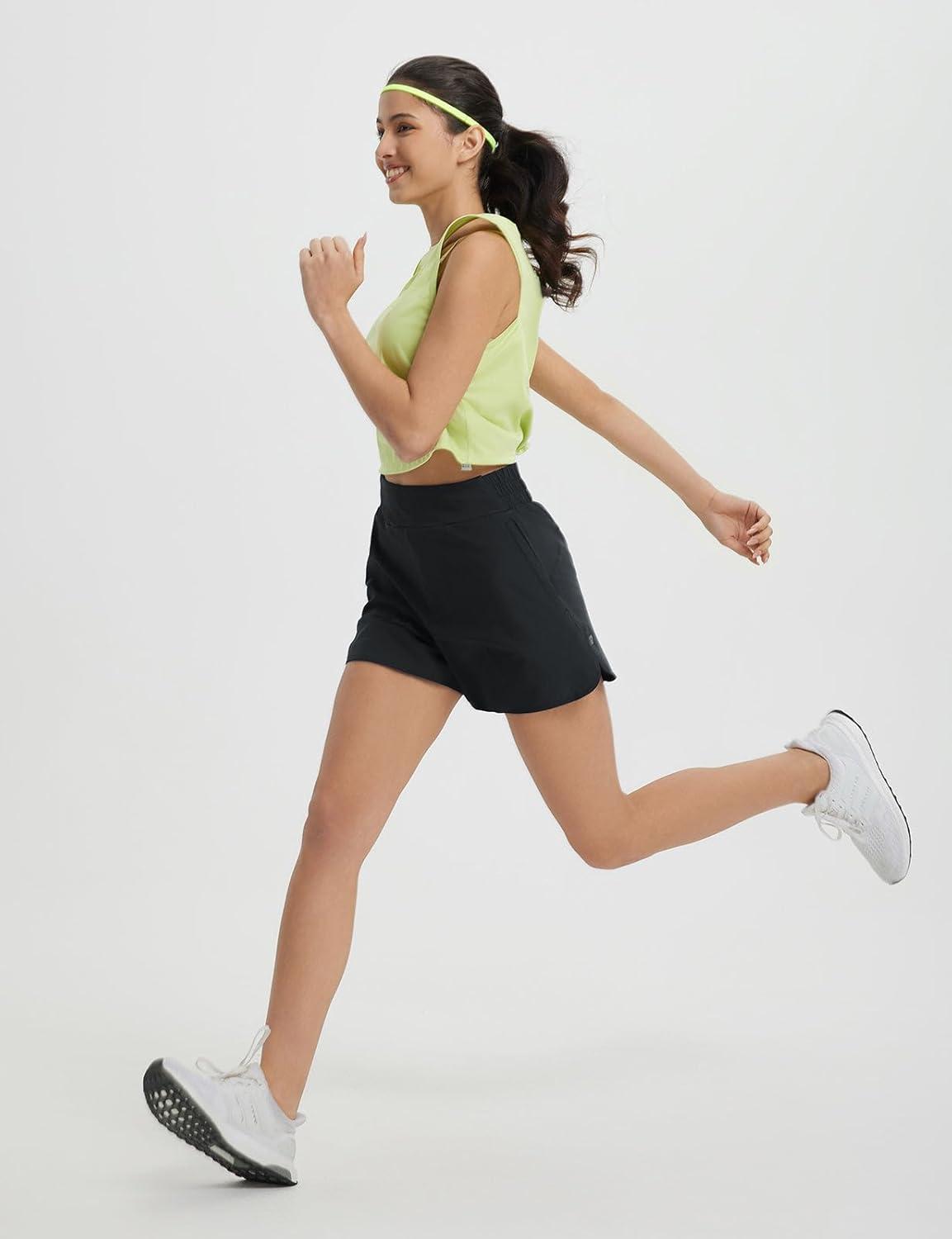 imagebaleaf Womens 3quot Workout Shorts High Waisted Athletic Running Shorts with Liner Sports Lightweight Quick DryBlack