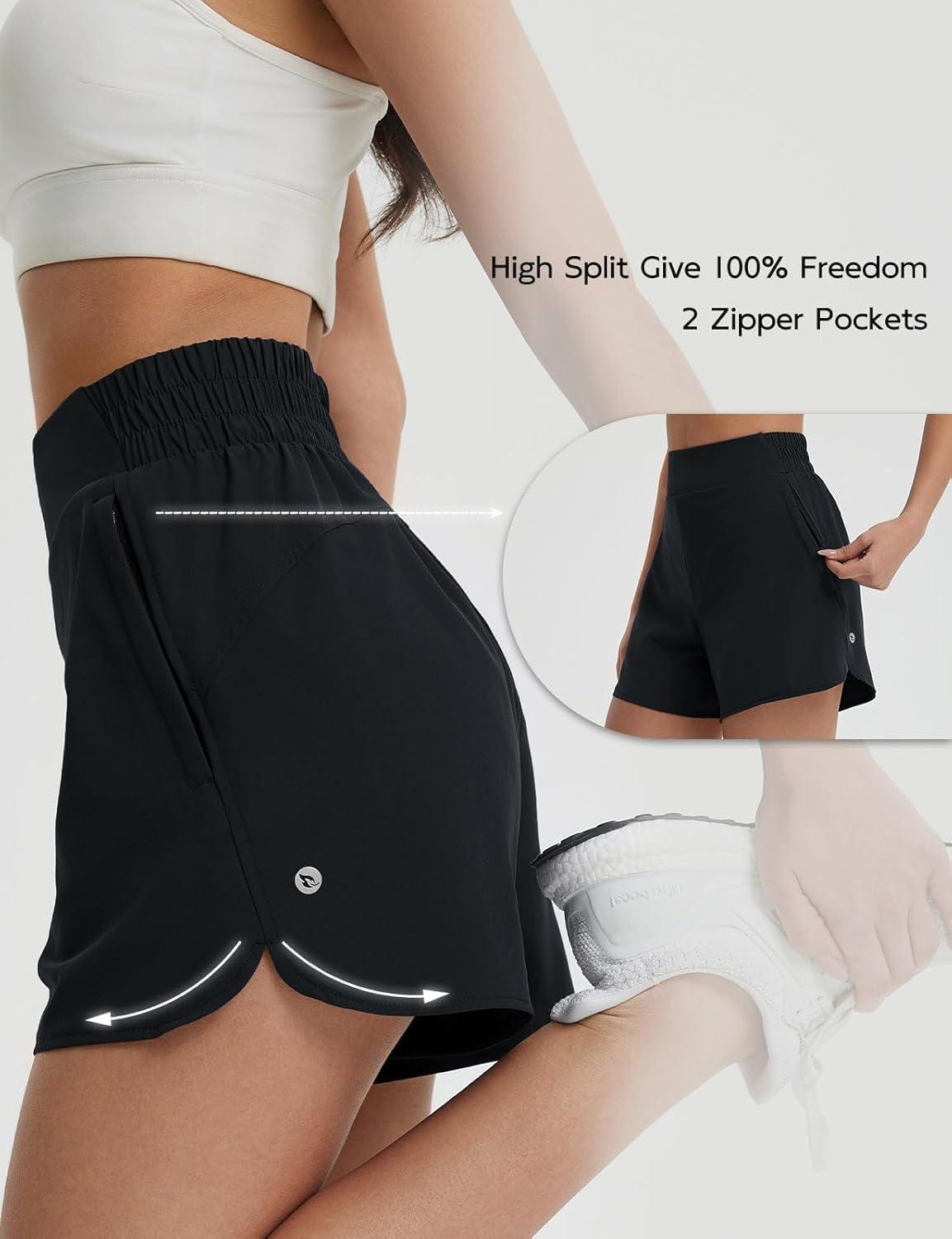 imagebaleaf Womens 3quot Workout Shorts High Waisted Athletic Running Shorts with Liner Sports Lightweight Quick DryBlack