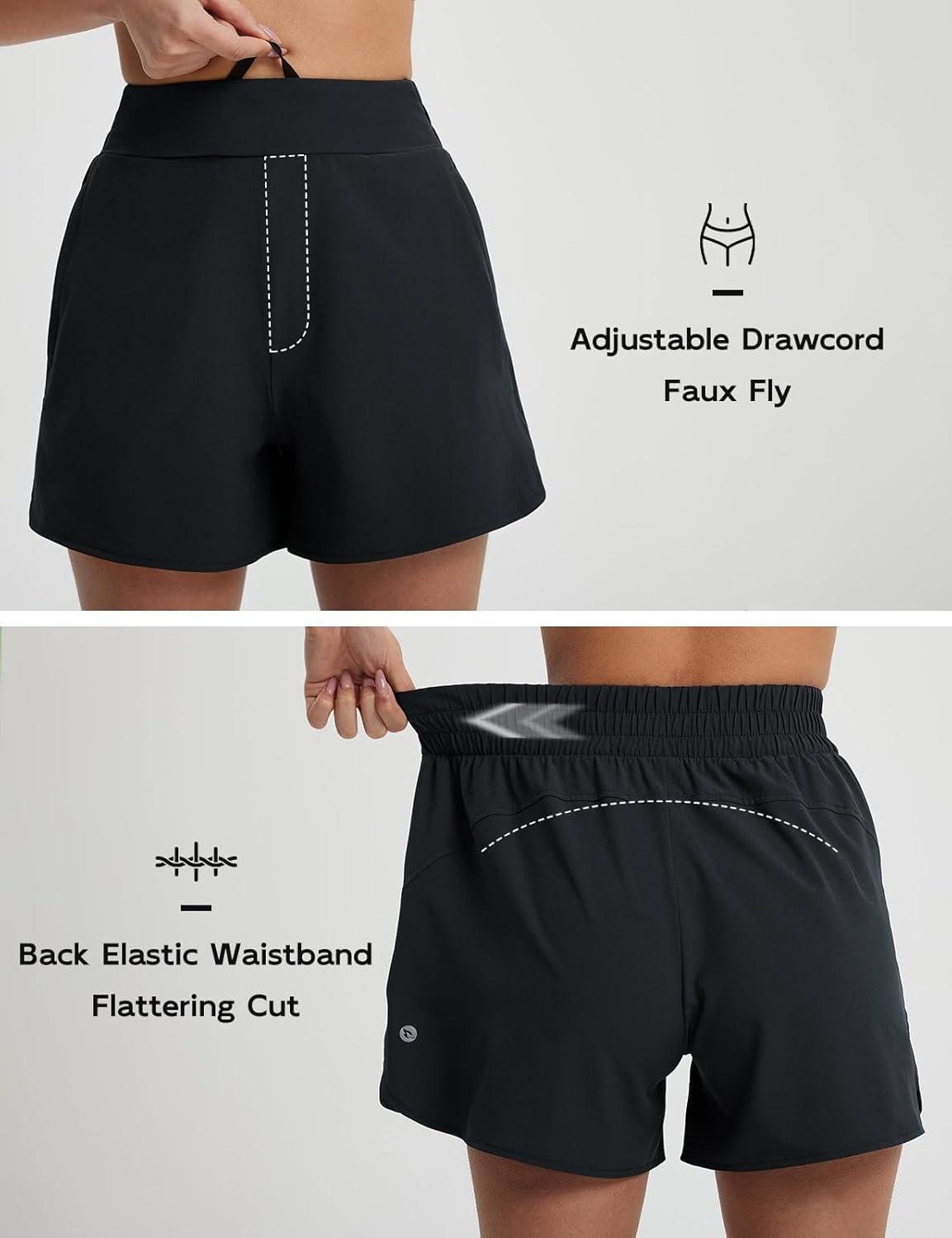 imagebaleaf Womens 3quot Workout Shorts High Waisted Athletic Running Shorts with Liner Sports Lightweight Quick DryBlack