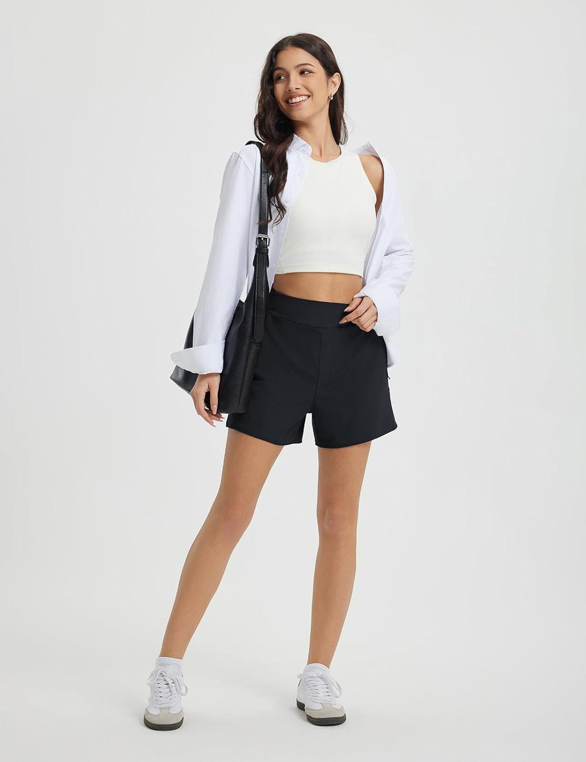 imagebaleaf Womens 3quot Workout Shorts High Waisted Athletic Running Shorts with Liner Sports Lightweight Quick DryBlack