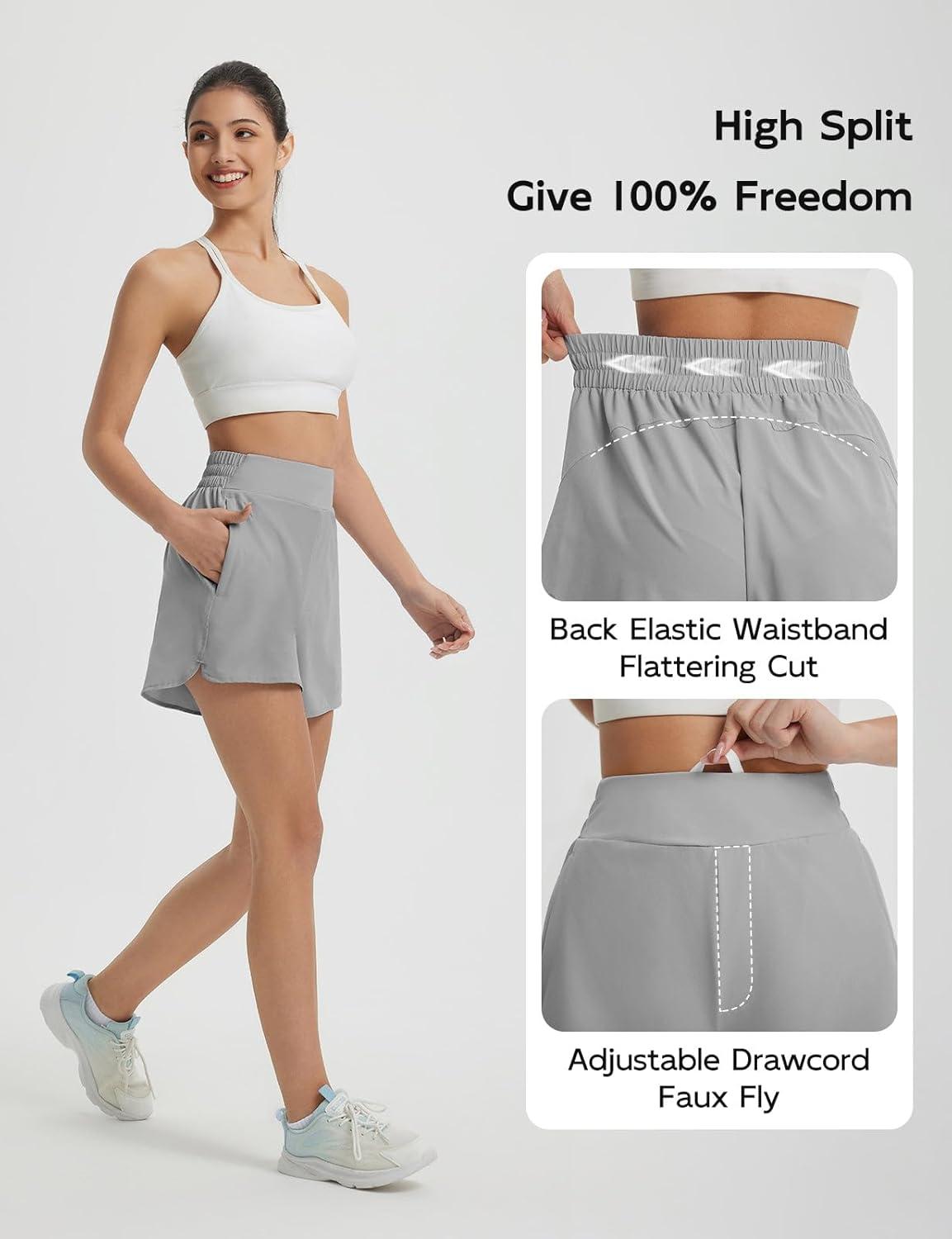 imagebaleaf Womens 3quot Workout Shorts High Waisted Athletic Running Shorts with Liner Sports Lightweight Quick DryGray