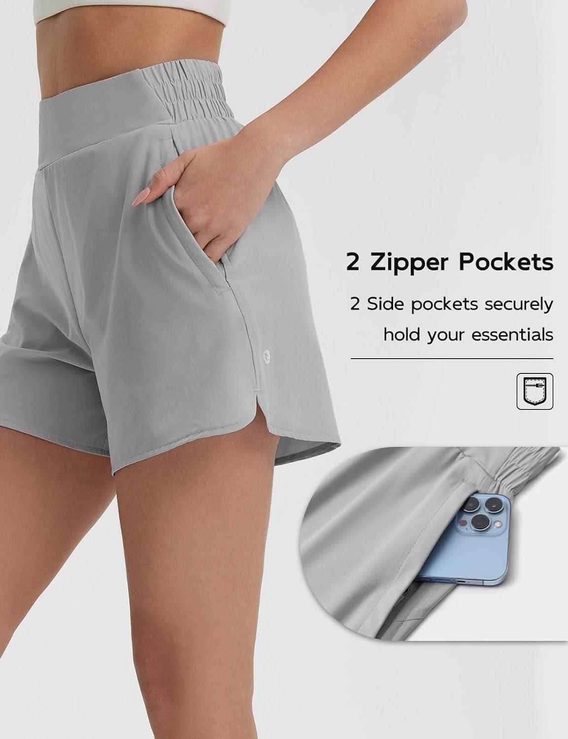 imagebaleaf Womens 3quot Workout Shorts High Waisted Athletic Running Shorts with Liner Sports Lightweight Quick DryGray