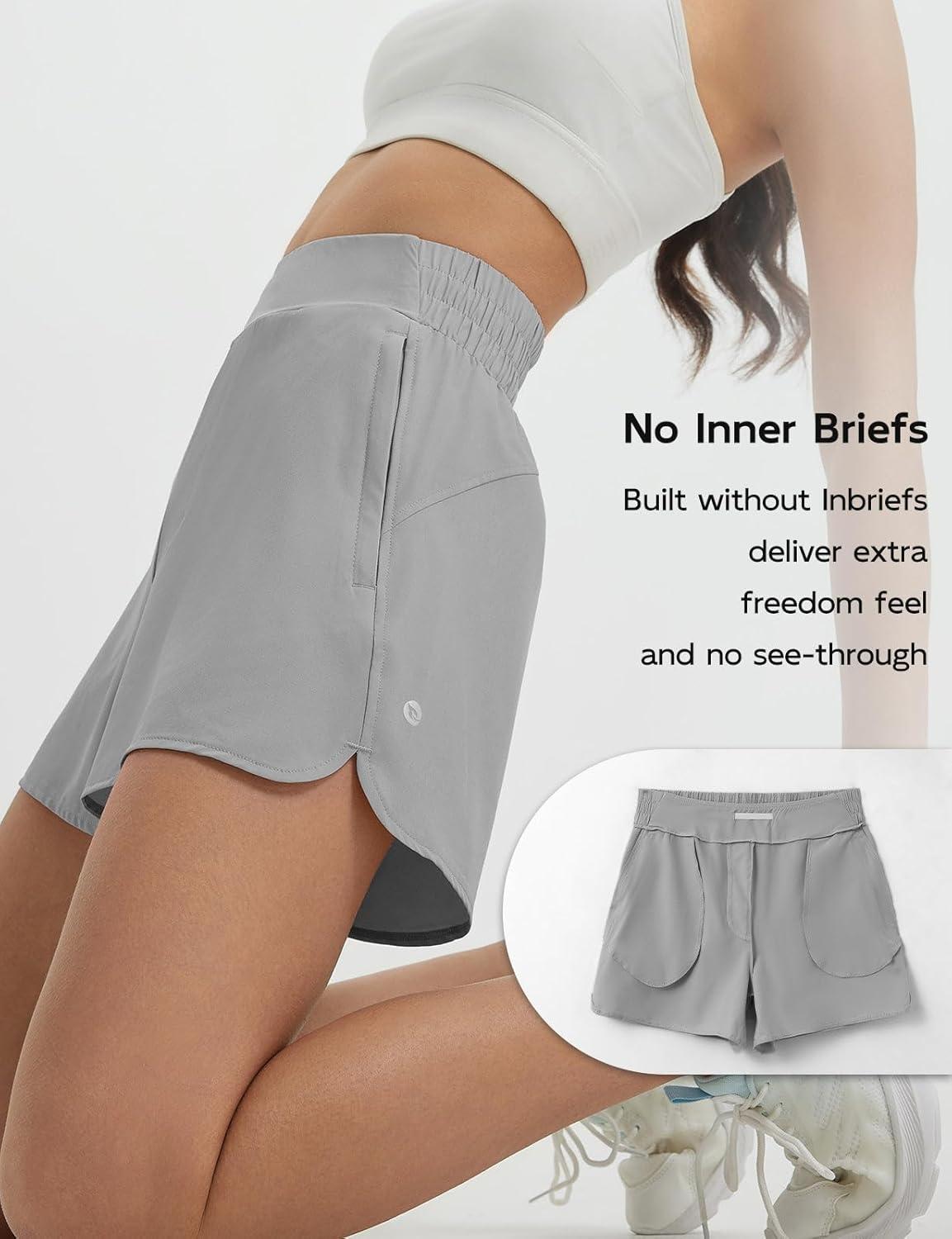 imagebaleaf Womens 3quot Workout Shorts High Waisted Athletic Running Shorts with Liner Sports Lightweight Quick DryGray
