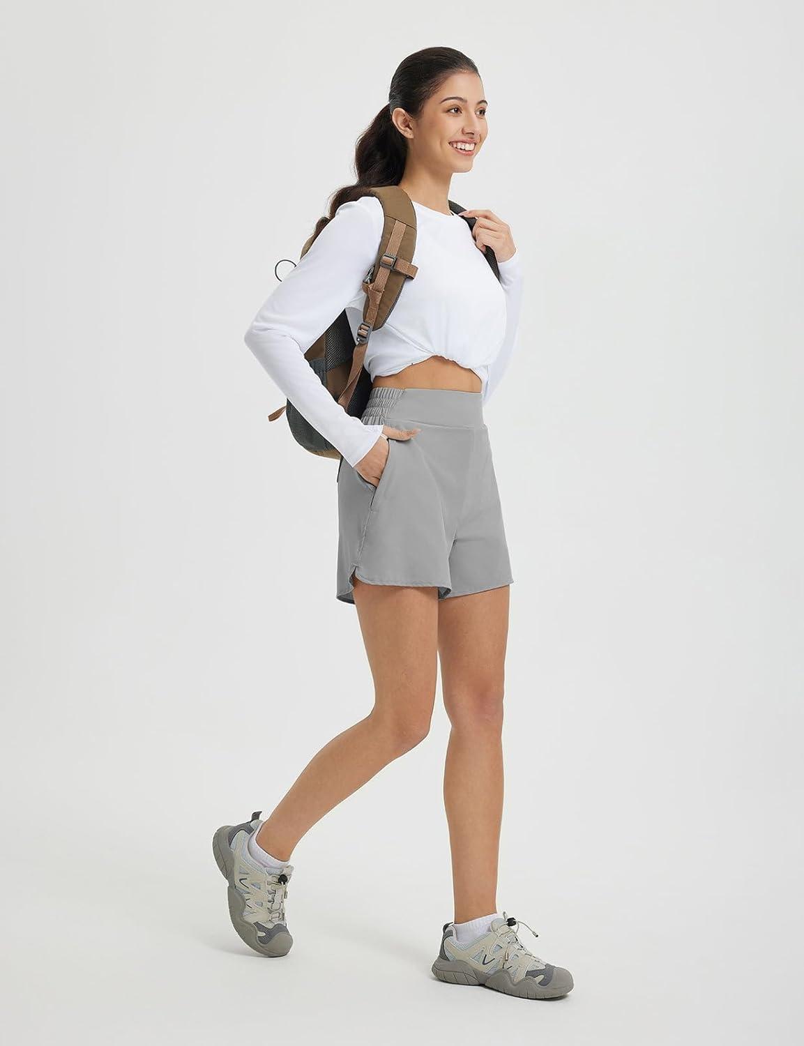 imagebaleaf Womens 3quot Workout Shorts High Waisted Athletic Running Shorts with Liner Sports Lightweight Quick DryGray