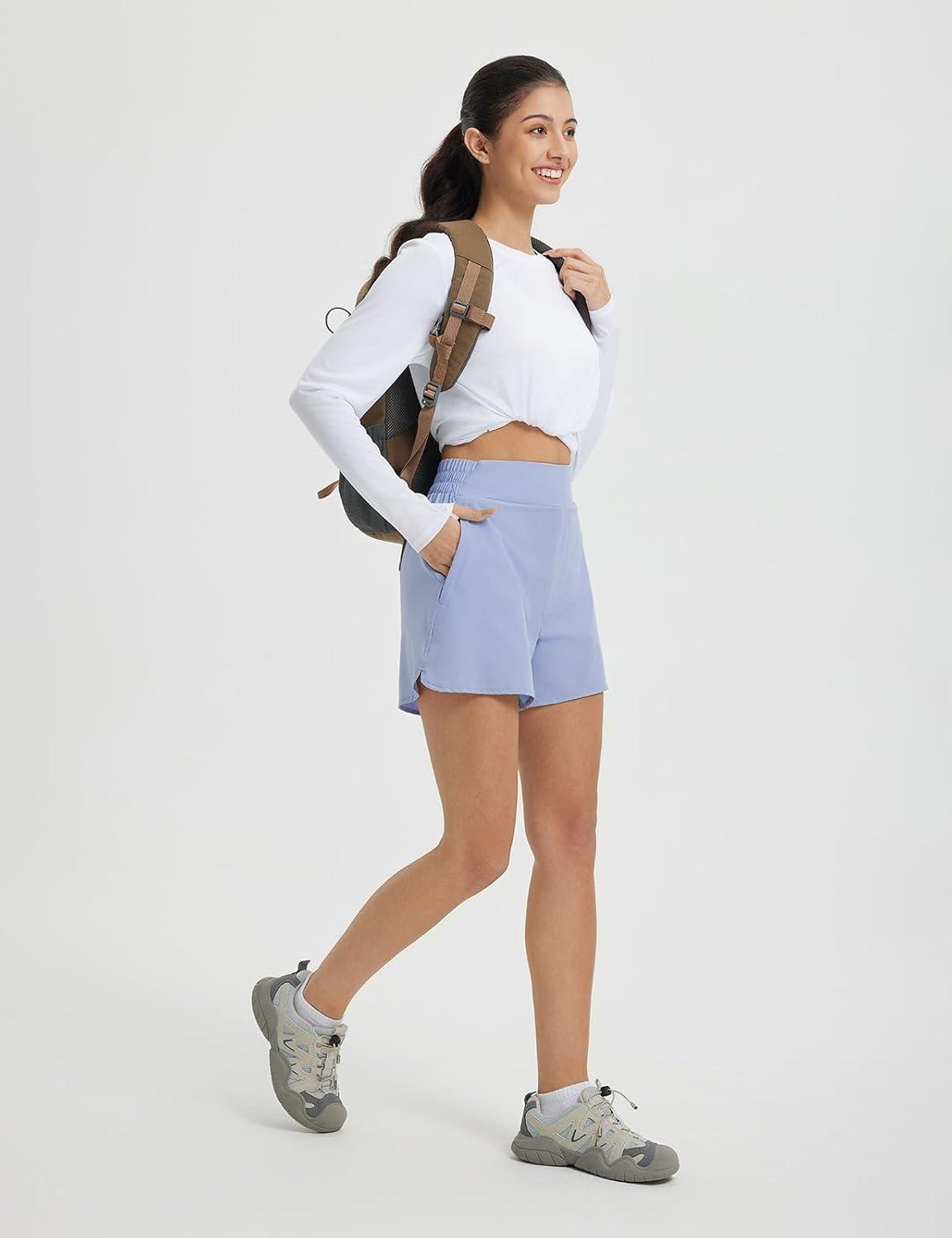 imagebaleaf Womens 3quot Workout Shorts High Waisted Athletic Running Shorts with Liner Sports Lightweight Quick DryLight Blue