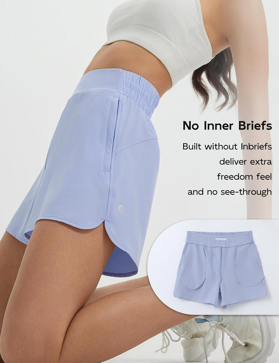 imagebaleaf Womens 3quot Workout Shorts High Waisted Athletic Running Shorts with Liner Sports Lightweight Quick DryLight Blue
